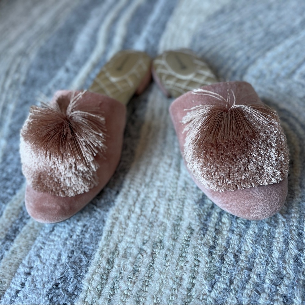 Birdies The Songbird Mule Pom Pom Blush Dusty Pink Velvet Slippers | Size 8.5 - Picture 3 of 10